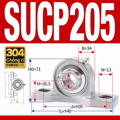 Gối đỡ vòng bi SUCP205 (Inox 304 - Đường kính trong 25 mm)