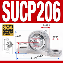 Gối đỡ vòng bi SUCP206 (Inox 304 - Đường kính trong 30 mm)