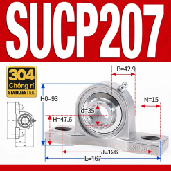 Gối đỡ vòng bi SUCP207 (Inox 304 - Đường kính trong 35 mm)