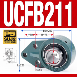 Gối đỡ vòng bi UCFB211 (Mỏng nhẹ - Đường kính trong 55 mm)