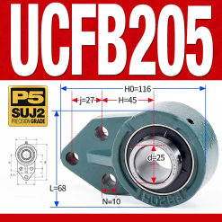 Gối đỡ vòng bi UCFB205 (Mỏng nhẹ - Đường kính trong 25 mm)