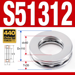 Vòng bi - bạc đạn S51312 (Chặn trục - Inox440C - 60*110*35 mm)