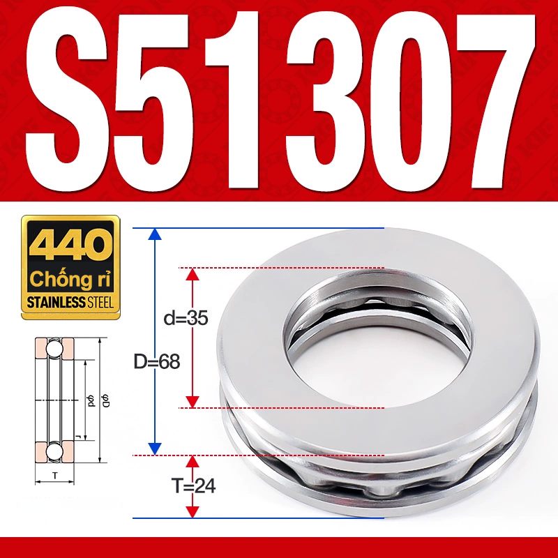 Vòng bi - bạc đạn S51307 (Chặn trục - Inox440C - 35*68*24 mm)