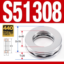 Vòng bi - bạc đạn S51308 (Chặn trục - Inox440C - 40*78*26 mm)