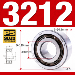 Vòng bi - bạc đạn 3212 (Không phớt - 60*110*36,5 mm)