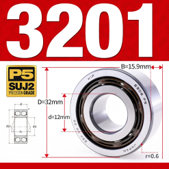 Vòng bi - bạc đạn 3201 (Không phớt -  12*32*15.9 mm)