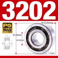 Vòng bi - bạc đạn 3202 (Không phớt -  15*35*15.9 mm)