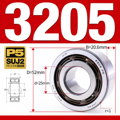 Vòng bi - bạc đạn 3205 (Không phớt -  25*52*20,6 mm)