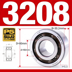 Vòng bi - bạc đạn 3208 (Không phớt -  40*80*30.2 mm)