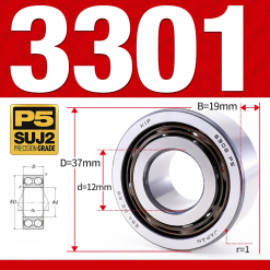 Vòng bi - bạc đạn 3301 (Không phớt - 12*37*19 mm)