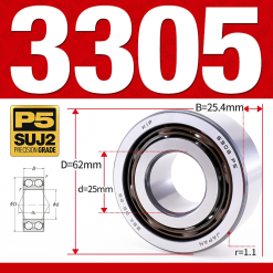 Vòng bi - bạc đạn 3305 (Không phớt - 25*62*25,4 mm)