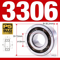 Vòng bi - bạc đạn 3306 (Không phớt - 30*72*30.2 mm)