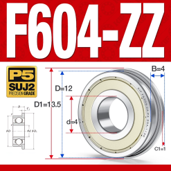 Vòng bi - bạc đạn mini F604-ZZ (Mặt bích -  4*12*4 mm)