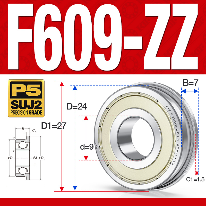 Vòng bi - bạc đạn mini F609-ZZ (Mặt bích -  9*24*7 mm)