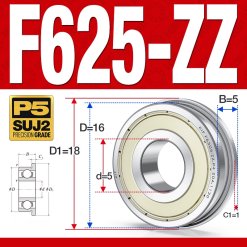 Vòng bi - bạc đạn mini F625-ZZ (Mặt bích - 5*16*5 mm)