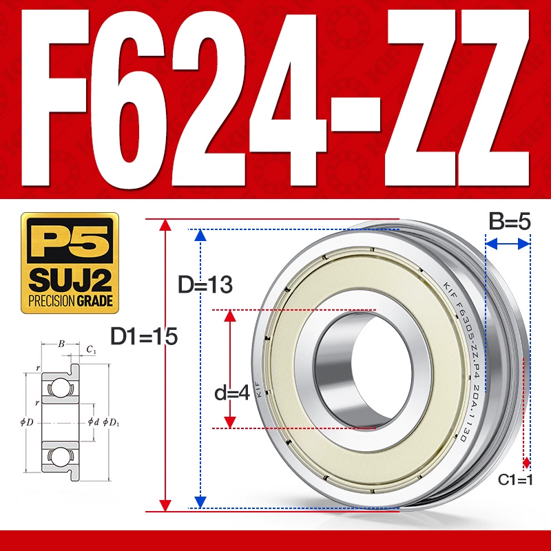 Vòng bi - bạc đạn mini F624-ZZ (Mặt bích - 4*13*5 mm)