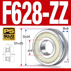Vòng bi - bạc đạn mini F628-ZZ (Mặt bích - 8*24*8 mm)
