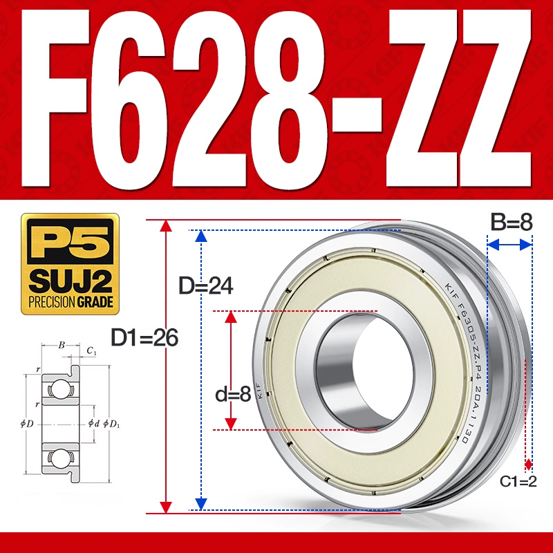 Vòng bi - bạc đạn mini F628-ZZ (Mặt bích - 8*24*8 mm)