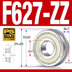 Vòng bi - bạc đạn mini F627-ZZ (Mặt bích - 7*22*7 mm)