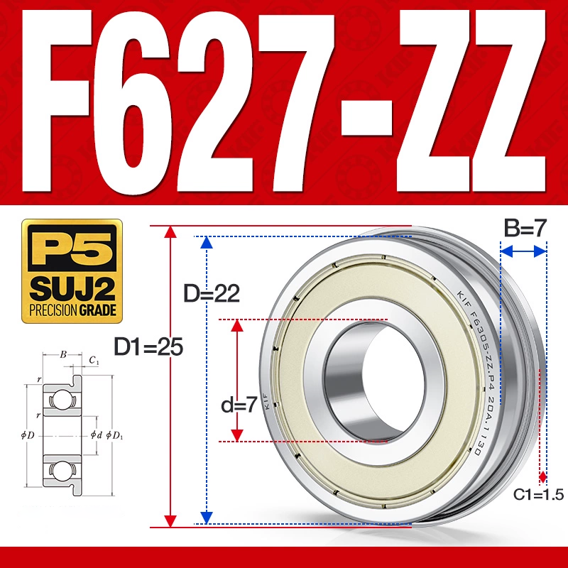 Vòng bi - bạc đạn mini F627-ZZ (Mặt bích - 7*22*7 mm)