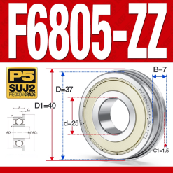 Vòng bi - bạc đạn  F6805-ZZ  (Mặt bích - phớt kim loại -  25*37*7 mm)