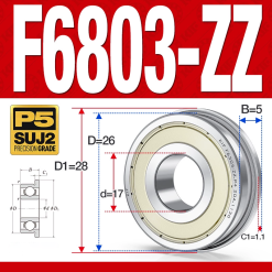 Vòng bi - bạc đạn  F6803-ZZ  (Mặt bích - phớt kim loại -  17*26*5 mm)