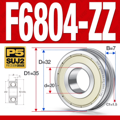 Vòng bi - bạc đạn  F6804-ZZ  (Mặt bích - phớt kim loại -  20*32*7 mm)