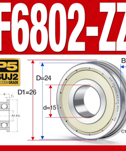 Vòng bi - bạc đạn  F6802-ZZ  (Mặt bích - phớt kim loại -  15*24*5 mm)