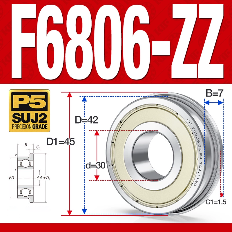 Vòng bi - bạc đạn  F6806-ZZ  (Mặt bích - phớt kim loại -  30*42*7 mm)
