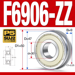 Vòng bi - bạc đạn  F6906-ZZ  (Mặt bích - phớt kim loại -  30*47*9 mm)