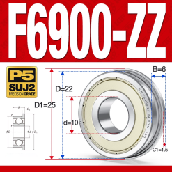 Vòng bi - bạc đạn  F6900-ZZ  (Mặt bích - phớt kim loại -  10*22*6 mm)