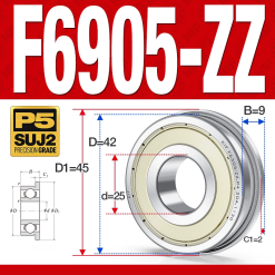 Vòng bi - bạc đạn  F6905-ZZ  (Mặt bích - phớt kim loại -  25*42*9 mm)