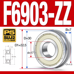 Vòng bi - bạc đạn  F6903-ZZ  (Mặt bích - phớt kim loại -  17*30*7 mm)