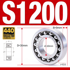 Vòng bi - bạc đạn tự lựa S1200 (Chống ăn mòn - Inox 404C -  10*30*9 mm)