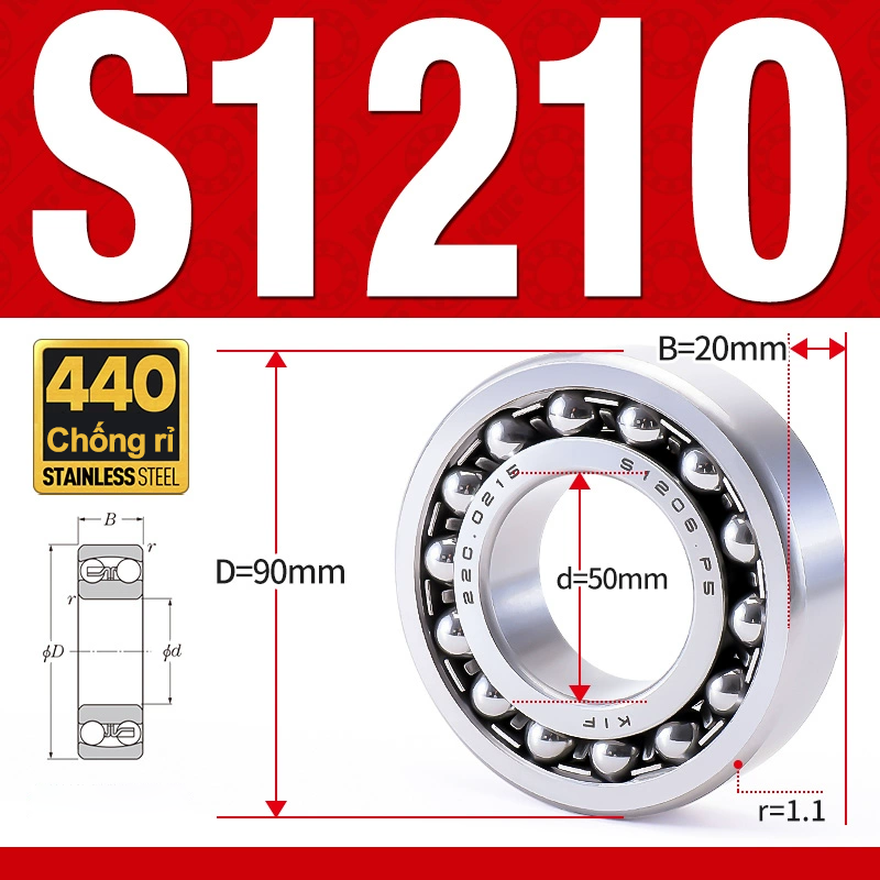 Vòng bi - bạc đạn tự lựa S1210 (Chống ăn mòn - Inox 404C - 50*90*20 mm)