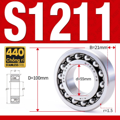 Vòng bi - bạc đạn tự lựa S1211 (Chống ăn mòn - Inox 404C -  55*100*21 mm)