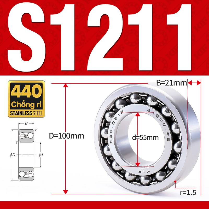 Vòng bi - bạc đạn tự lựa S1211 (Chống ăn mòn - Inox 404C -  55*100*21 mm)