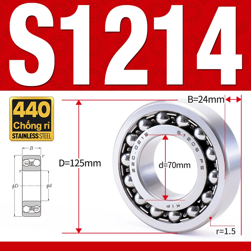 Vòng bi - bạc đạn tự lựa S1214 (Chống ăn mòn - Inox 404C -  70*125*24 mm)