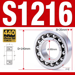 Vòng bi - bạc đạn tự lựa S1216 (Chống ăn mòn - Inox 404C -  80*140*26 mm)
