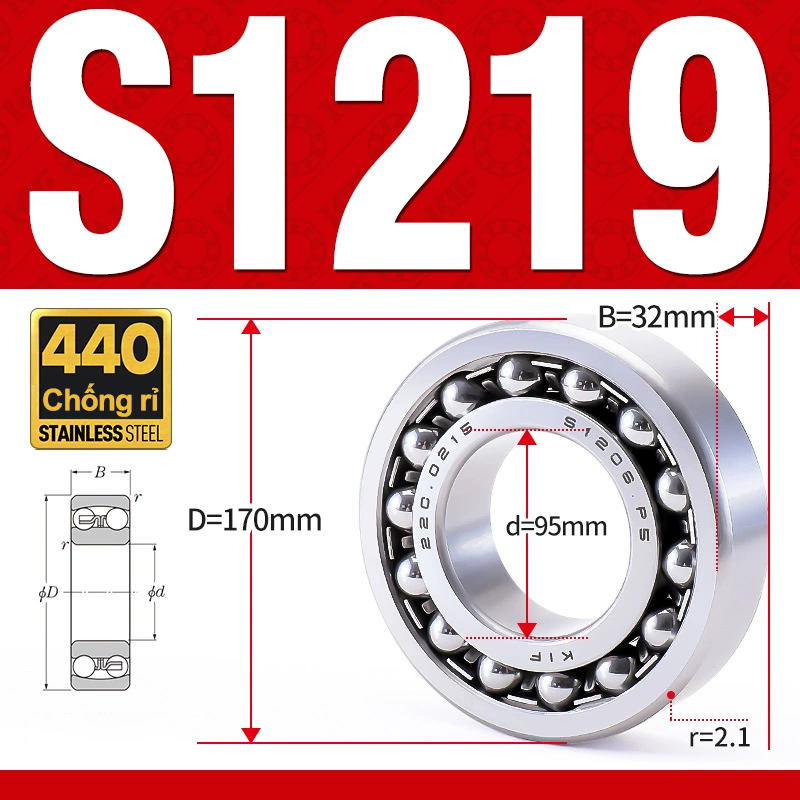 Vòng bi - bạc đạn tự lựa S1219 (Chống ăn mòn - Inox 404C -  95*170*32 mm)