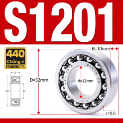 Vòng bi - bạc đạn tự lựa S1201 (Chống ăn mòn - Inox 404C - 12*32*10 mm)