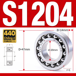 Vòng bi - bạc đạn tự lựa S1204 (Chống ăn mòn - Inox 404C - 20*47*14 mm)