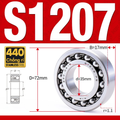 Vòng bi - bạc đạn tự lựa S1207 (Chống ăn mòn - Inox 404C - 35*72*17 mm)