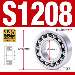 Vòng bi - bạc đạn tự lựa S1208 (Chống ăn mòn - Inox 404C - 40*80*18 mm)