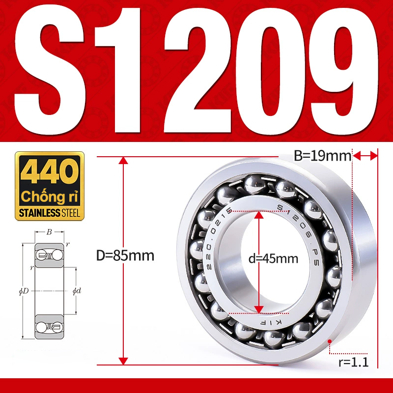 Vòng bi - bạc đạn tự lựa S1209 (Chống ăn mòn - Inox 404C - 45*85*19 mm)