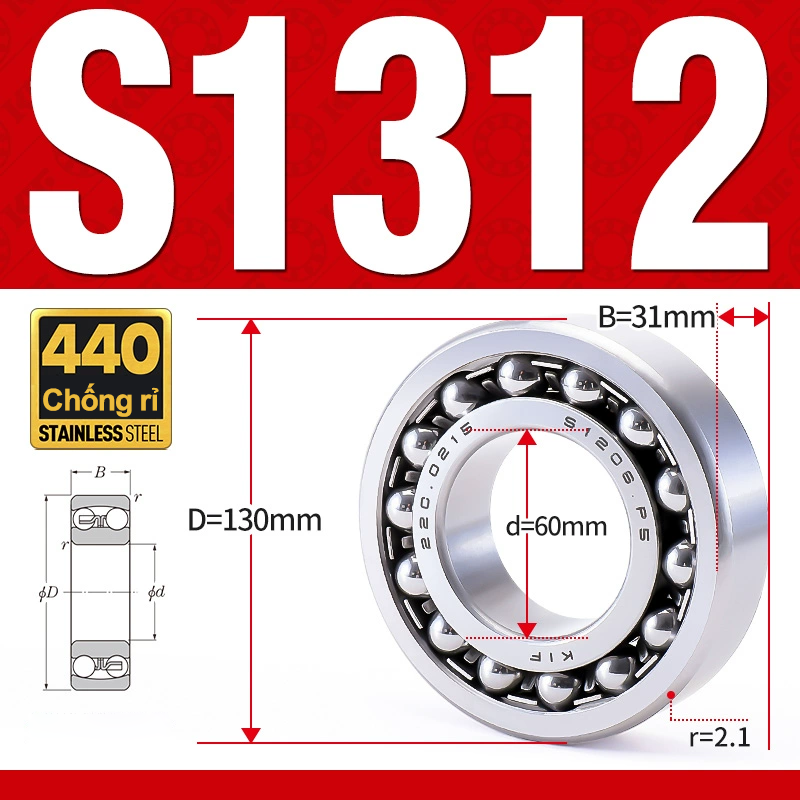 Vòng bi - bạc đạn tự lựa S1312 (Chống ăn mòn - Inox 404C - 60*130*31 mm)