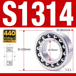 Vòng bi - bạc đạn tự lựa S1314 (Chống ăn mòn - Inox 404C - 70*150*35 mm)