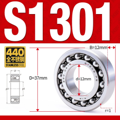 Vòng bi - bạc đạn tự lựa S1301 (Chống ăn mòn - Inox 404C - 12*37*12 mm)