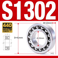 Vòng bi - bạc đạn tự lựa S1302 (Chống ăn mòn - Inox 404C - 15*42*13 mm)