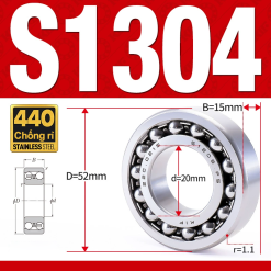 Vòng bi - bạc đạn tự lựa S1304 (Chống ăn mòn - Inox 404C - 20*52*15 mm)